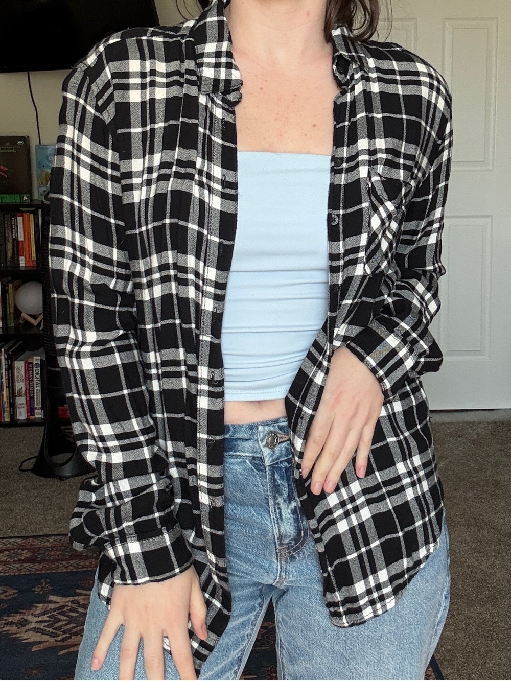 Garage Black & White Plaid Button-Up Shirt